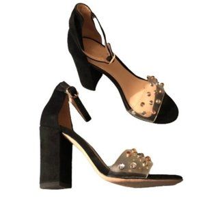 Kate Spade Mallory Chunky Heel Sandals Size 5 Clear Strap Color Studs Shoes